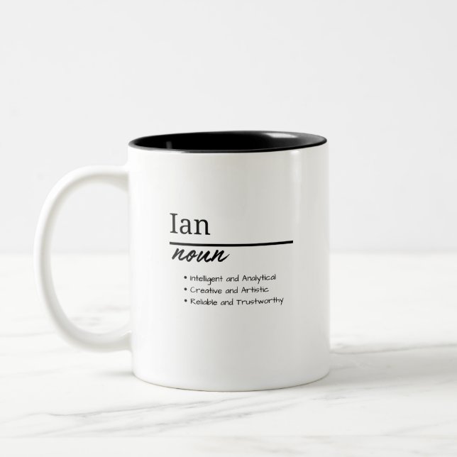 Ian, Boy Personalized Name Definition  Two-Tone Coffee Mug (Left)