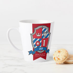 Ian name meaning knight wolf crest letter I Latte Mug