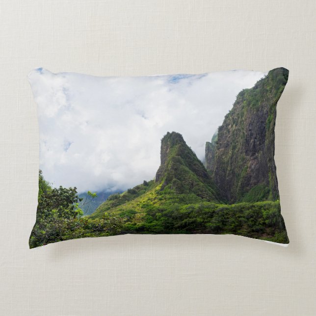 iao needle state monument in maui hawaii accent pillow (Front)