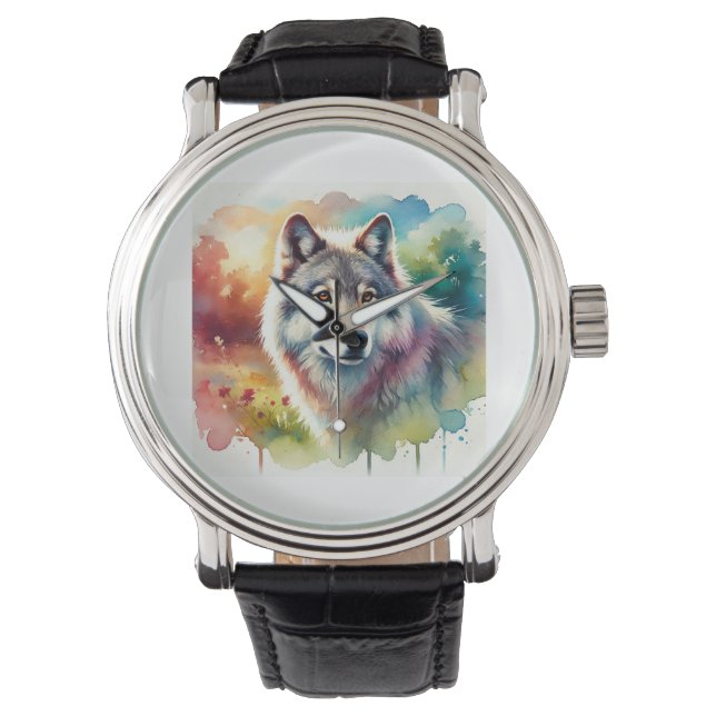 Iberian wolf 060824AREF145 - Watercolor Watch (Front)