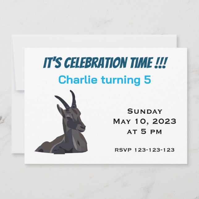 Ibex Goat Animal Art Kids Birthday  Invitation (Front)