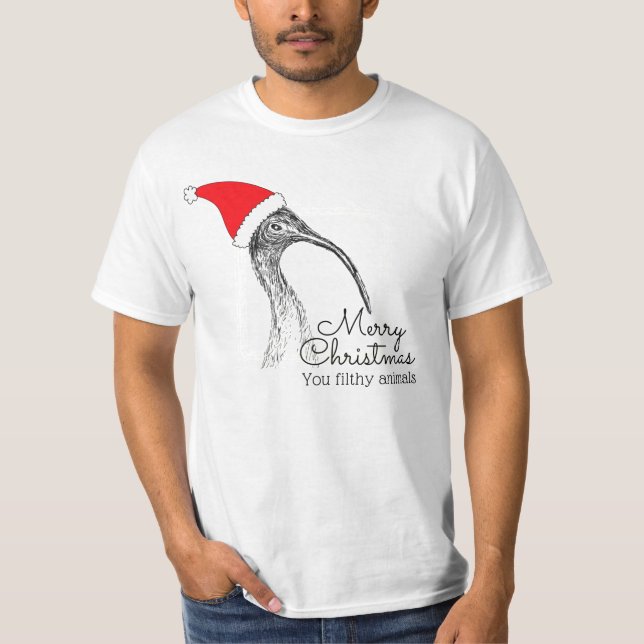 Ibis / Bin Chicken  Merry Christmas Filthy Animals T-Shirt (Front)