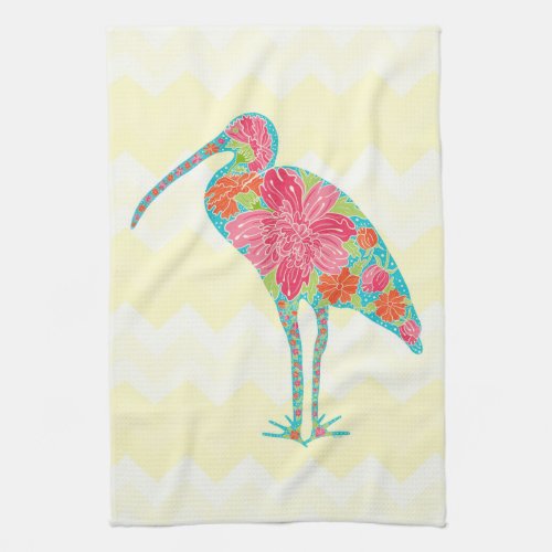 Ibis Bird and Pretty Flower Florals Kitchen Towel