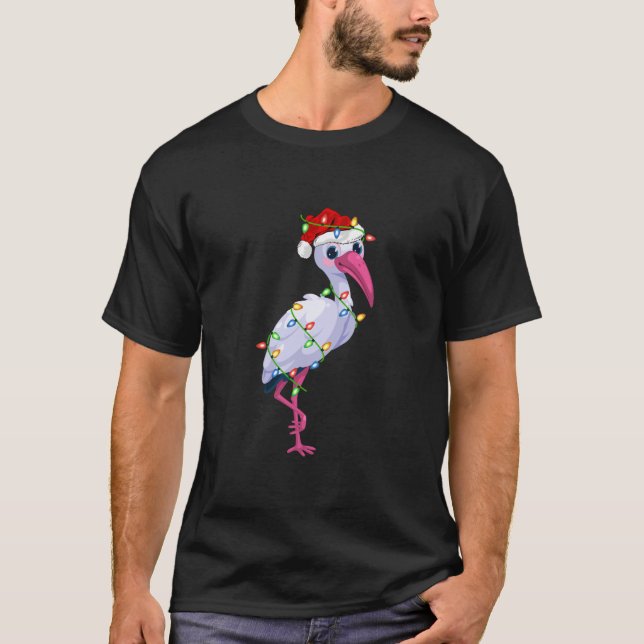 Ibis Bird Lover Lighting Xmas Santa Hat Ibis T-Shirt (Front)