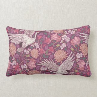 Ibis, Mums, Freesia Asian Print Floral Lumbar Pillow