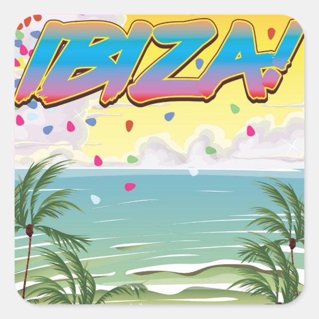 Ibiza beach Party travel poster Square Sticker (Front)