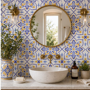 Ibiza Blossom Vibrant Blue and Gold Mediterranean Ceramic Tile