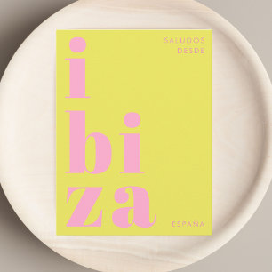 Ibiza España modern typography pink green Postcard