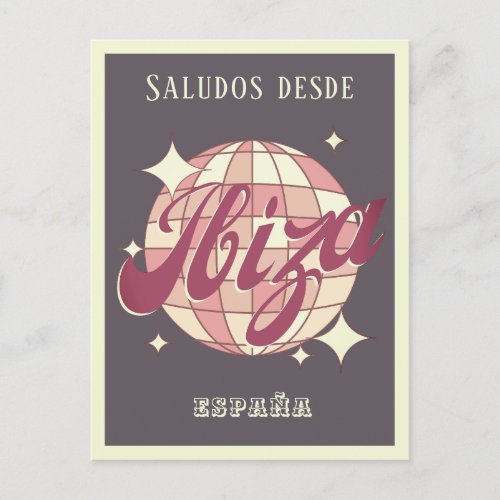 Ibiza Espaa retro vintage party purple Postcard