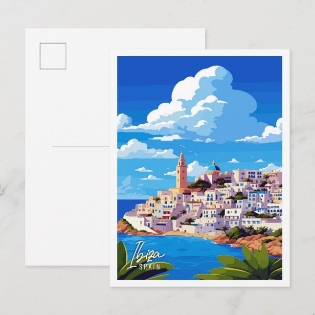 Ibiza Spain Art vintage travel illustration Postcard (Front/Back)