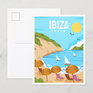 Ibiza Spain Art Vintage Travel Illustration Postcard