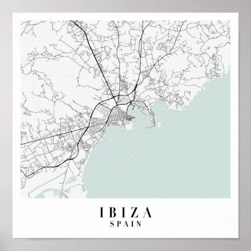 Ibiza Spain Blue Water Street Map Poster