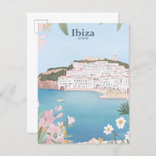 Ibiza Spain Gouache Paint Illustration Travel Postcard