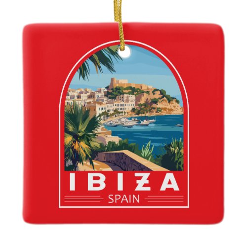 Ibiza Spain Illustration Travel Art Vintage Ceramic Ornament