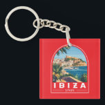Ibiza Spain Illustration Travel Art Vintage Keychain<br><div class="desc">Ibiza retro vector travel design. Ibiza is one of the Balearic islands,  an archipelago of Spain in the Mediterranean Sea.</div>