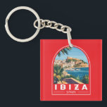 Ibiza Spain Illustration Travel Art Vintage Keychain<br><div class="desc">Ibiza retro vector travel design. Ibiza is one of the Balearic islands,  an archipelago of Spain in the Mediterranean Sea.</div>