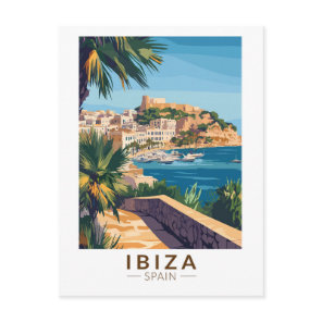 Ibiza Spain Illustration Travel Art Vintage Postcard