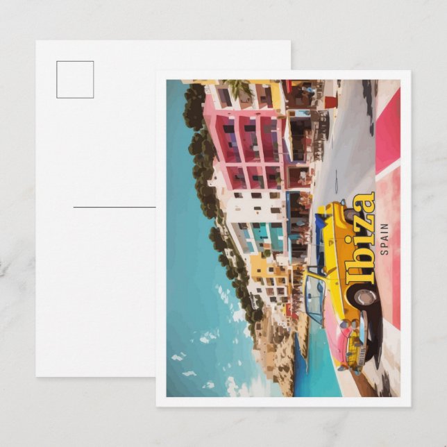 Ibiza Spain Pop Art Travel Illustration Postcard (Front/Back)