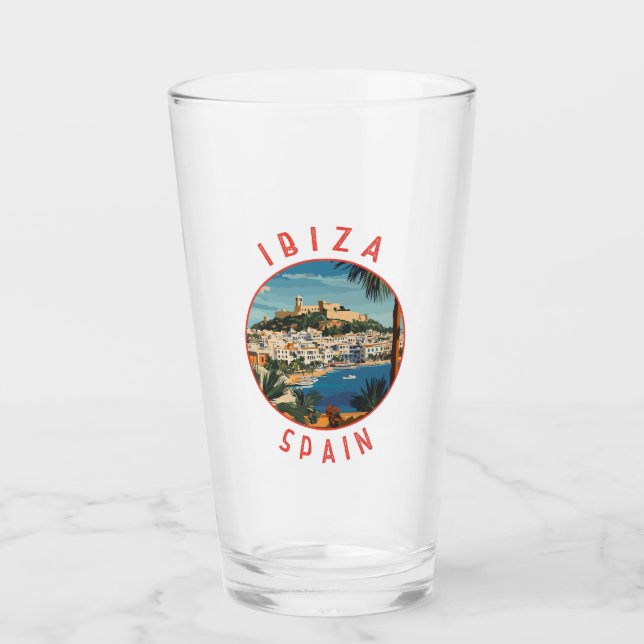 Ibiza Spain Retro Distressed Circle Glass (Front)