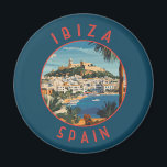 Ibiza Spain Retro Distressed Circle Magnet<br><div class="desc">Ibiza retro vector travel design. Ibiza is one of the Balearic islands,  an archipelago of Spain in the Mediterranean Sea.</div>