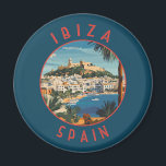 Ibiza Spain Retro Distressed Circle Magnet<br><div class="desc">Ibiza retro vector travel design. Ibiza is one of the Balearic islands,  an archipelago of Spain in the Mediterranean Sea.</div>