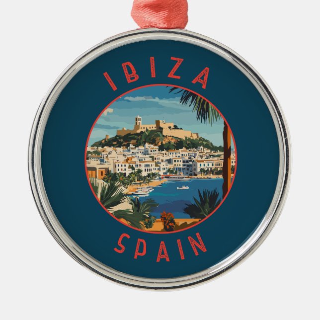 Ibiza Spain Retro Distressed Circle Metal Ornament (Front)