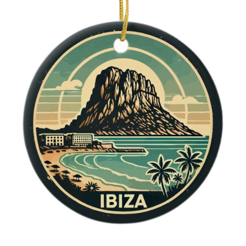 Ibiza Spain Rock of Es Vedra Travel Art Badge Ceramic Ornament