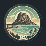 Ibiza Spain Rock of Es Vedra Travel Art Badge Magnet<br><div class="desc">Ibiza retro vector travel design. Ibiza is one of the Balearic islands,  an archipelago of Spain in the Mediterranean Sea.</div>