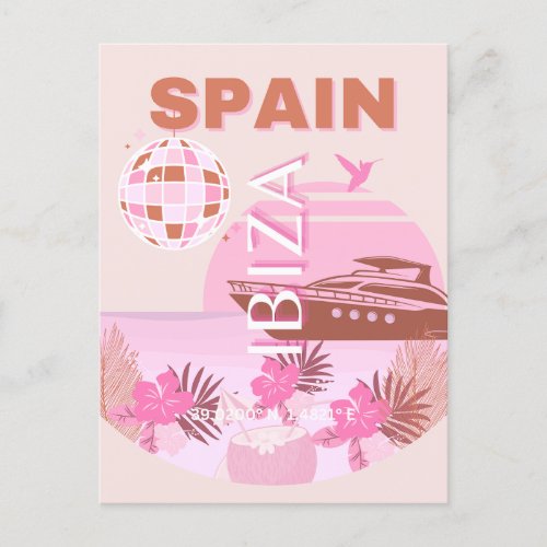 Ibiza Spain Travel Art Preppy Art Pastel Holiday Postcard