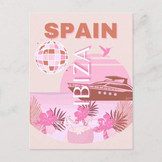 Ibiza, Spain, Travel Art, Preppy Art, Pastel Holiday Postcard (Front)