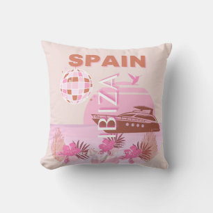 Ibiza, Spain, Travel Art, Preppy Art, Pastel Throw Pillow