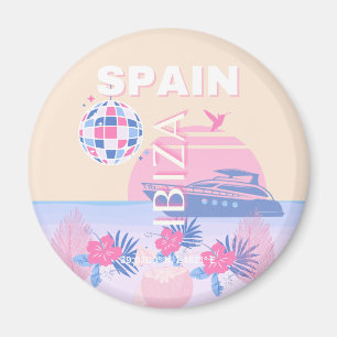 Ibiza, Spain, Travel Art, Preppy Art, Pink, Pastel Magnet