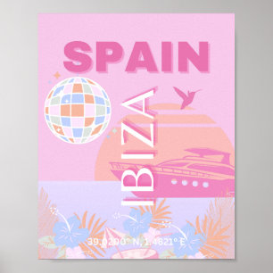 Ibiza, Spain, Travel Art, Preppy Art, Pink Poster