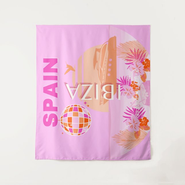 Ibiza, Spain, Travel Art, Preppy Art, Pink, Preppy Tapestry (Front)