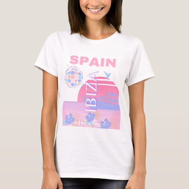 Ibiza, Spain, Travel Art, Preppy Art, Pink T-Shirt (Front)