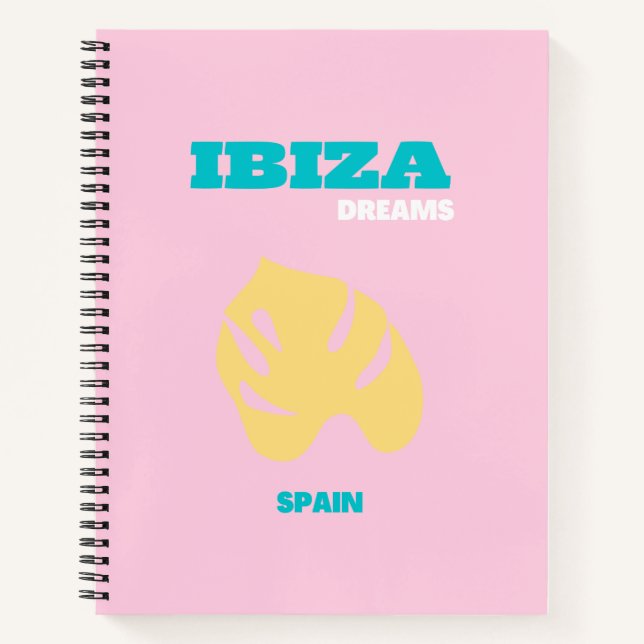 Ibiza, Spain Travel Art, Preppy, Pink Notebook (Front)