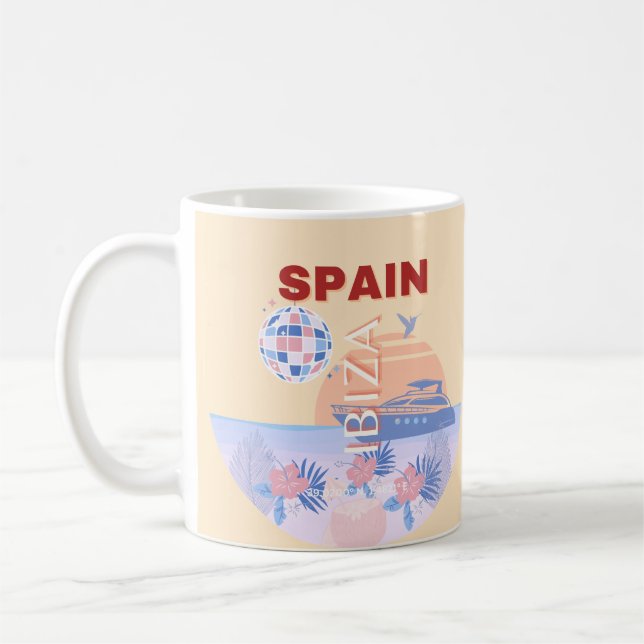 Ibiza, Spain, Travel Art, Retro Art, Pastel Coffee Mug (Left)