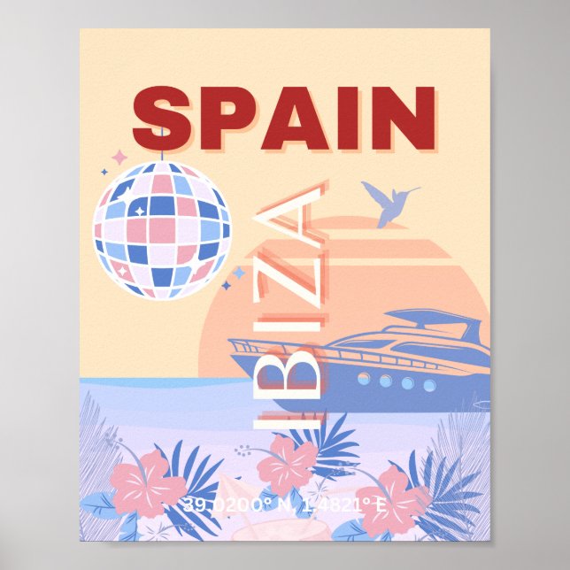 Ibiza, Spain, Travel Art, Retro Art, Pastel Poster (Front)