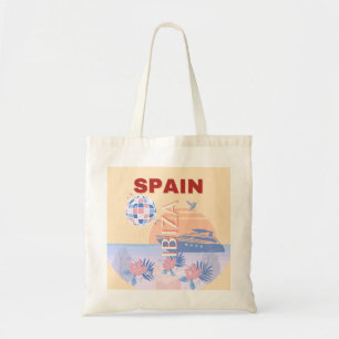Ibiza, Spain, Travel Art, Retro Art, Pastel Tote Bag