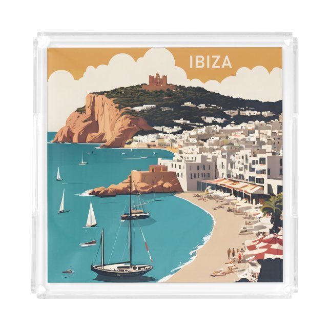 Ibiza, Spain Travel Poster Acrylic Tray (Front)