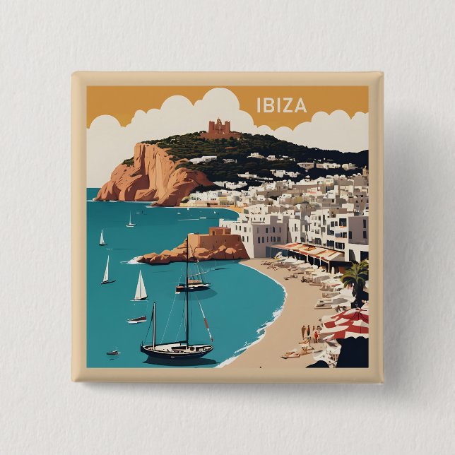 Ibiza, Spain Travel Poster Button (Front)