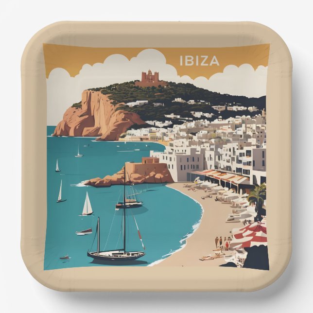 Ibiza, Spain Travel Poster Paper Plates (Front)