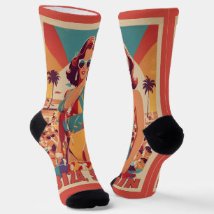 Ibiza, Spain Travel Poster Socks