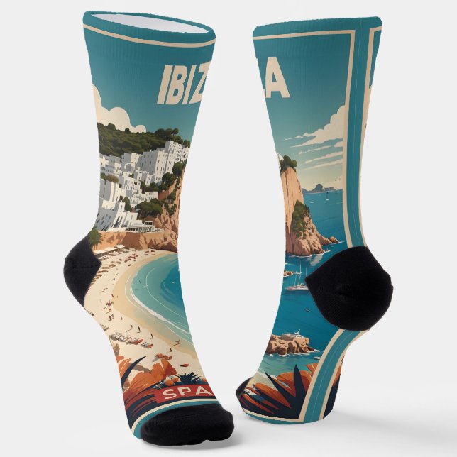 Ibiza, Spain Travel Poster Socks (Angled)