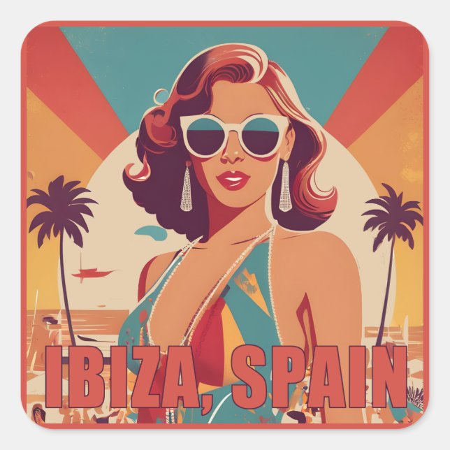 Ibiza, Spain Travel Poster Square Sticker (Front)