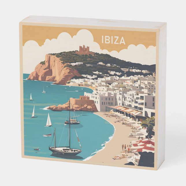 Ibiza, Spain Travel Poster Wooden Box Sign (Angled Horizontal)