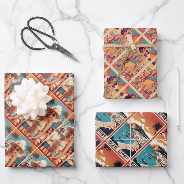 Ibiza, Spain Travel Poster Wrapping Paper Sheets (Front)