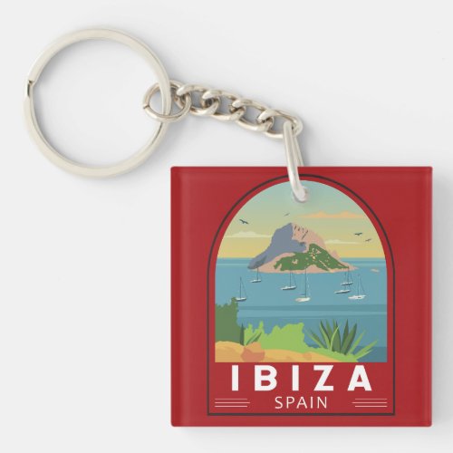 Ibiza Spain Travel Vintage Art Keychain