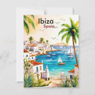 Ibiza Spain Travel watercolor art Postcard