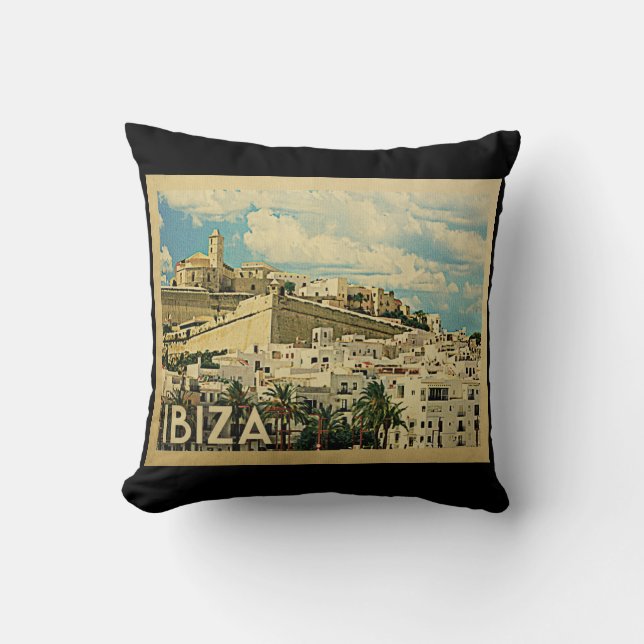 Ibiza Spain Vintage Travel Throw Pillow (Front)